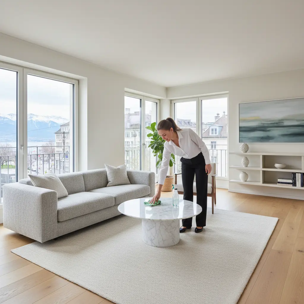Professionelle Reinigung in einem modernen Wohnzimmer